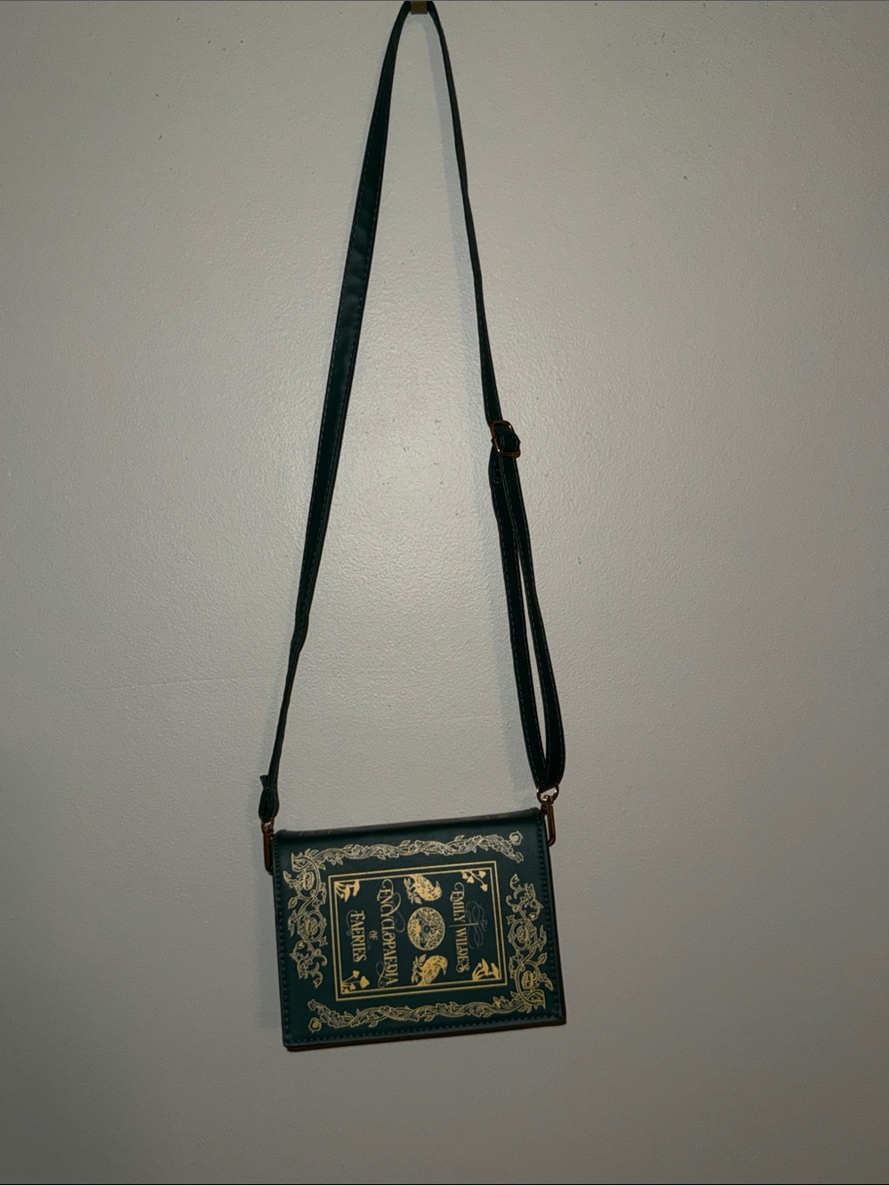 Green Book-Style Crossbody Bag with Gold Detail